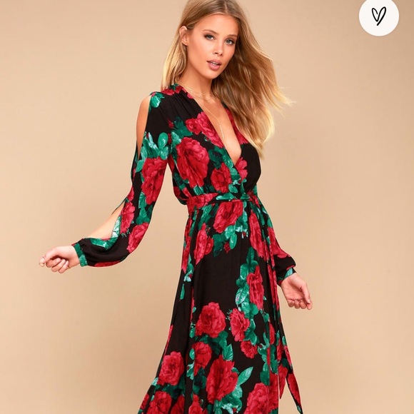 Lulus Dresses & Skirts - Lulus Strike a Rose Black Floral Print Long Sleeve Maxi Dress